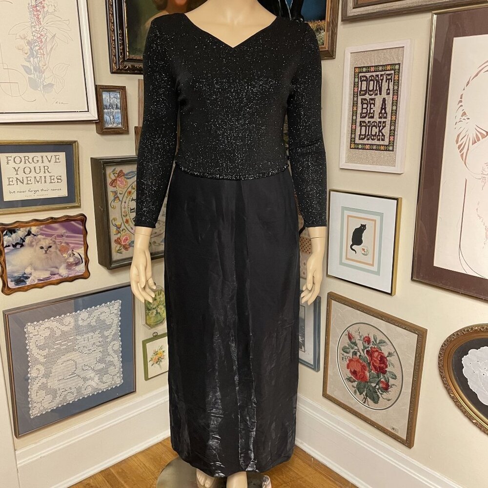 Rare Volup Y2K Vintage Scott McClintock Modest Shimmery Black Maxi Dress Size 14